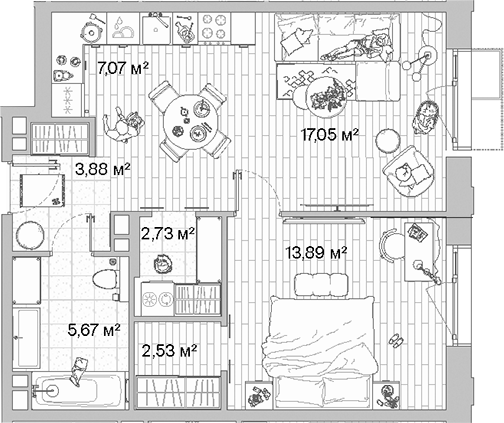 2-комн., 52.82 м², 3/10 этаж, ЖК «МЫС»