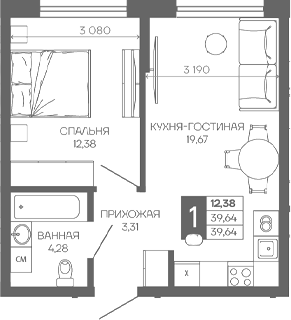 1-комн. квартира, 39.64 м² в ЖК Иначе в Молодежном — фото 2