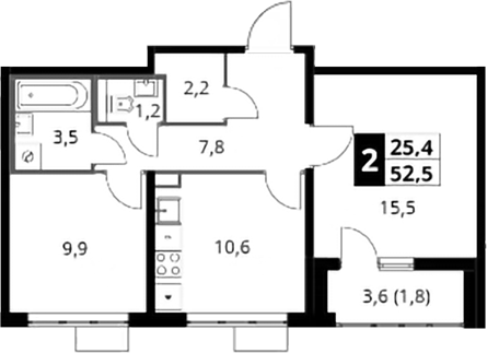 2-комн., 50.7 м², 10/22 этаж, ЖК «Южная Битца»