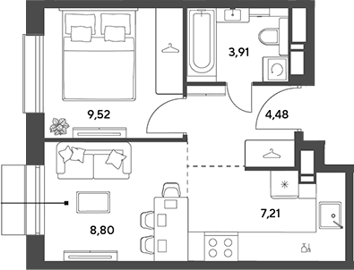 2-комн., 33.92 м², 8/15 этаж, ЖК «Публицист»
