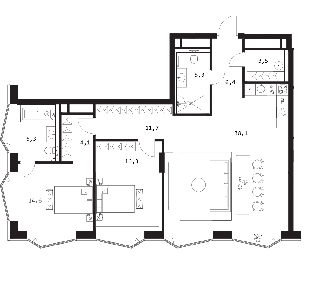 3-комн., 106.3 м², 5/9 этаж, ЖК «A. Residence»