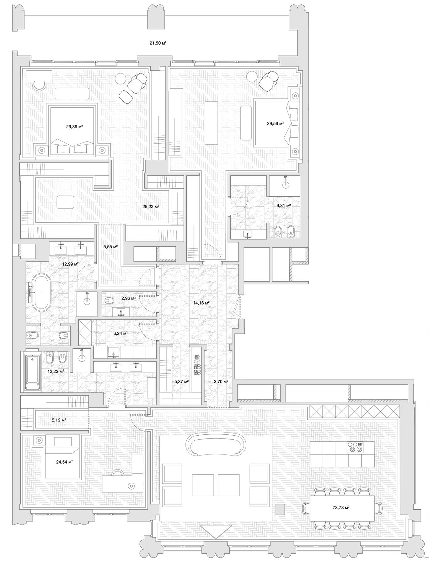 4+ комнаты, 280.5 м², 5/7 этаж, ЖК «Резиденция 1864»