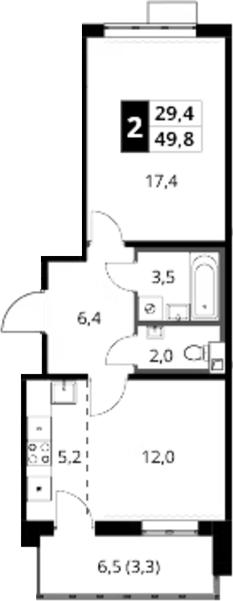 2-комн., 46.5 м², 9/16 этаж, ЖК «1-й Шереметьевский»