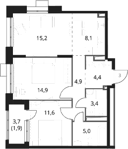 3-комн., 67.5 м², 25/25 этаж, ЖК «1-й Саларьевский»