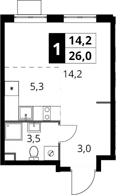 Студия, 26 м², 8/17 этаж, ЖК «1-й Шереметьевский»
