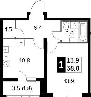 1-комн., 36.2 м², 8/24 этаж, ЖК «Южная Битца»