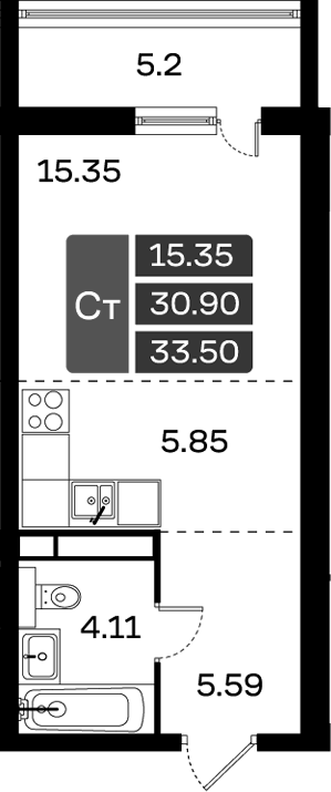 Студия, 30.9 м², 10/17 этаж, ЖК «Домодедово Парк»