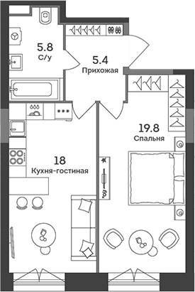 2-комн., 49 м², 5/43 этаж, ЖК «ЭРА»