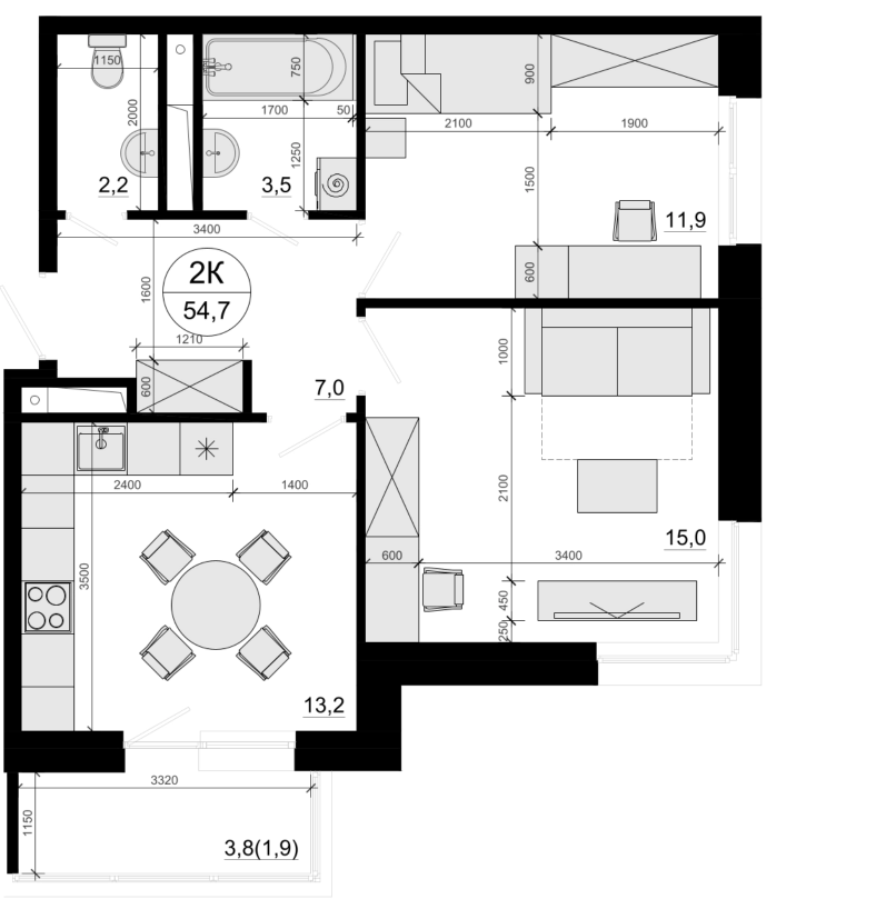 2-комн., 52.8 м², 7/10 этаж, ЖК «Одинцовские Кварталы Эволюция»