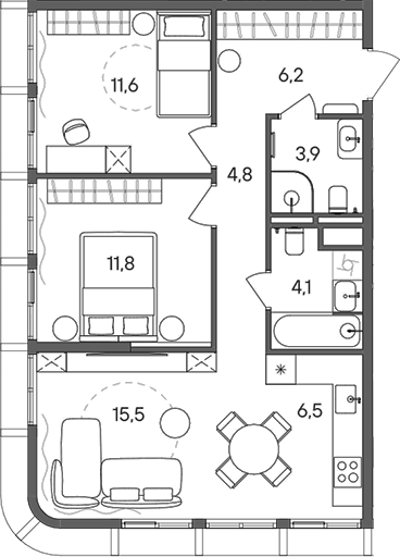 3-комн., 64.4 м², 32/33 этаж, ЖК «СТОУН Сокольники»