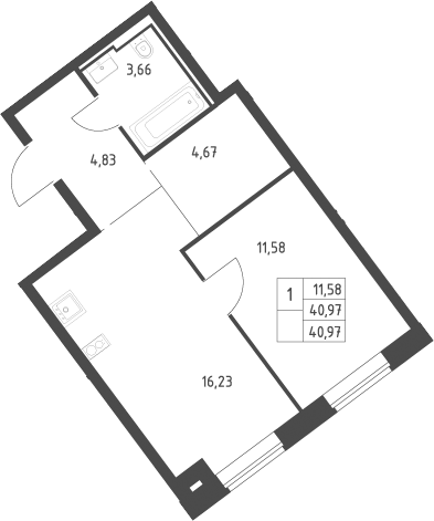 2-комн., 40.97 м², 2/12 этаж, ЖК «Литературный Квартал»