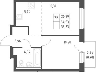 2-комн., 34.53 м², 10/17 этаж, ЖК «Горки Парк»