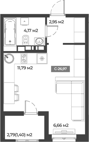 Студия квартира, 25.57 м² в ЖК Соловей — фото 2