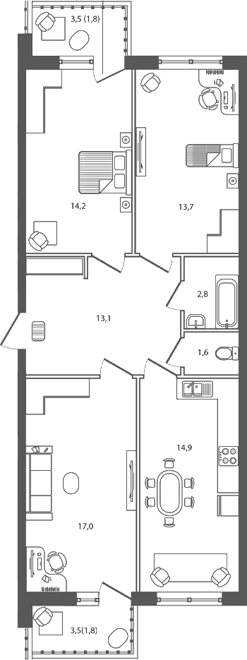 3-комн. квартира, 77.3 м² в ЖК Сиреневый бульвар — фото 2