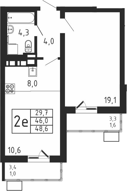 2-комн., 46 м², 9/9 этаж, ЖК «Пироговская ривьера. Мытищи»