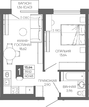 1-комн. квартира, 39.12 м² в ЖК Иначе в Молодежном — фото 2