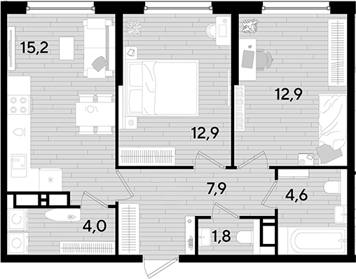 2-комн. квартира, 59.3 м² в ЖК DОГМА ПАРК — фото 2