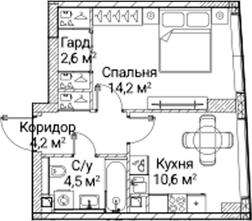 1-комн., 36.18 м², 8/41 этаж, ЖК «СЕЗАР БУДУЩЕЕ»