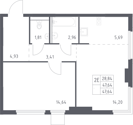 2-комн., 47.64 м², 17/17 этаж, ЖК «Пригород Лесное»
