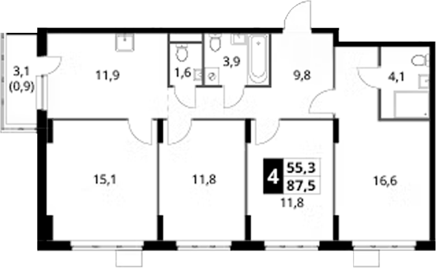 4+ комнаты, 86.6 м², 20/24 этаж, ЖК «1-й Донской»