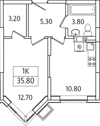 1-комн., 35.8 м², 6/21 этаж, ЖК «Видный Берег 2.0»