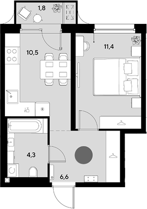 1-комн., 32.8 м², 2/18 этаж, ЖК «Грейд»