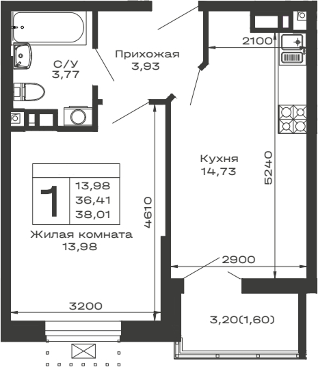 1-комн. квартира, 36.41 м² в ЖК Долина — фото 2