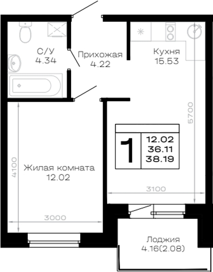 1-комн. квартира, 36.11 м² в ЖК Усадьба Гостагаевская — фото 2