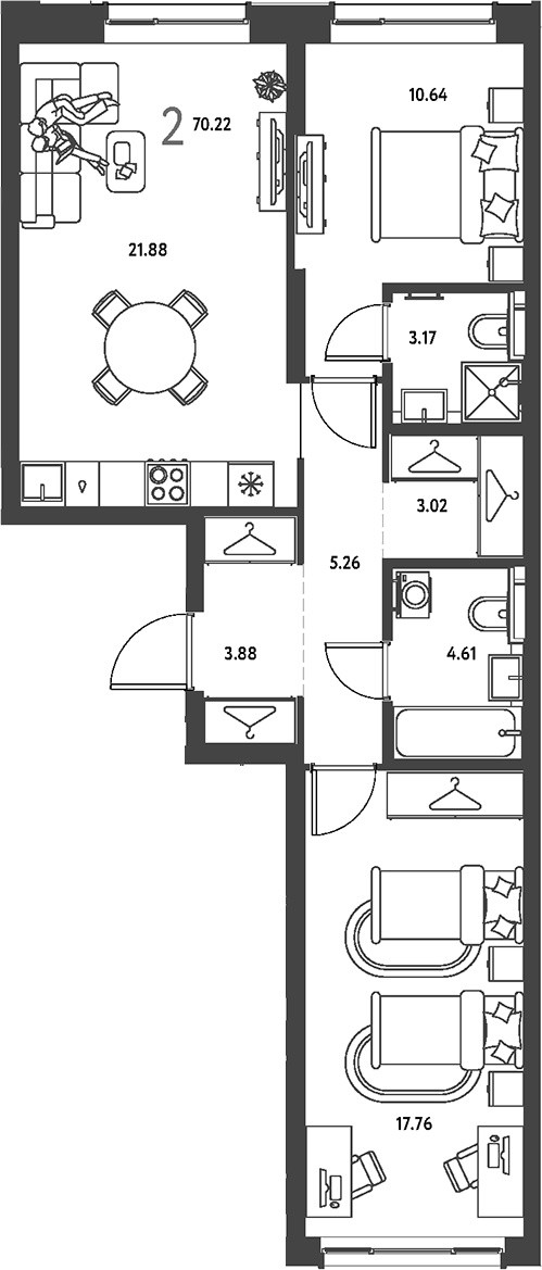 2-комн. Страна.Парковая