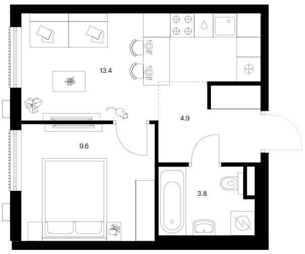 1-комн., 31.7 м², 4/12 этаж, ЖК «Москворечье»