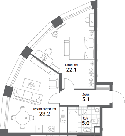2-комн., 55.7 м², 5/35 этаж, ЖК «Нагатино Ай-Лэнд»