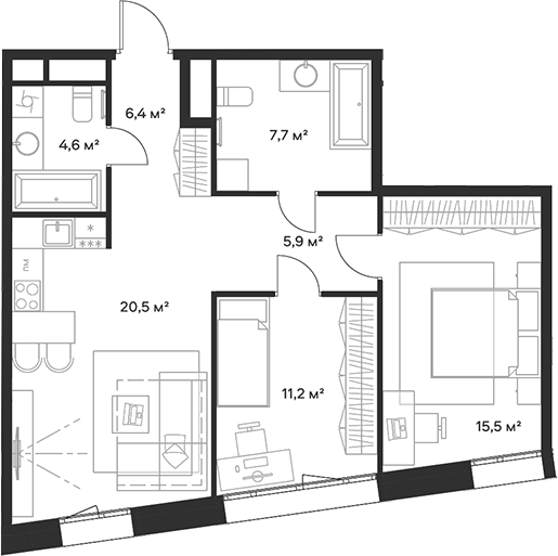 3-комн., 71.8 м², 3/23 этаж, ЖК «Союз»