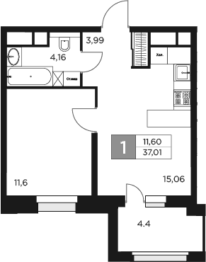 2-комн., 34.81 м², 5/17 этаж, ЖК «Восток 2»