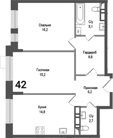 2-комн., 66.8 м², 1/8 этаж, ЖК «Киноквартал»