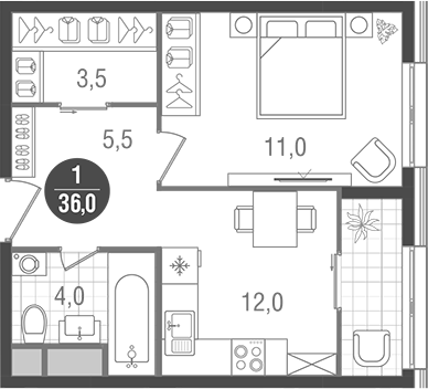 1-комн., 36 м², 17/17 этаж, ЖК «Кантемировский»