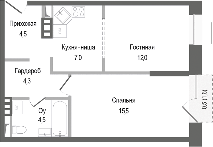 2-комн., 47.8 м², 3/4 этаж, ЖК «Киноквартал»