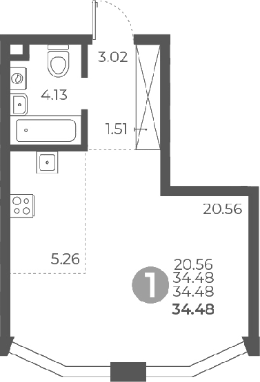 Студия, 34.48 м², 3/9 этаж, ЖК «Мневники от Гранель»