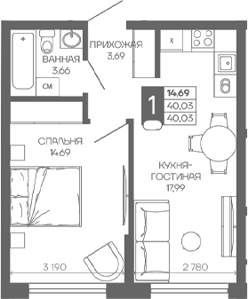 1-комн. квартира, 40.03 м² в ЖК Иначе в Молодежном — фото 2