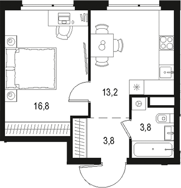 1-комн., 37.6 м², 13/15 этаж, ЖК «Левел Лесной»