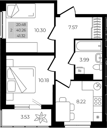 2-комн. квартира, 40.26 м² в ЖК Курортный регион — фото 2