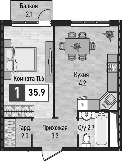 1-комн. Живописный