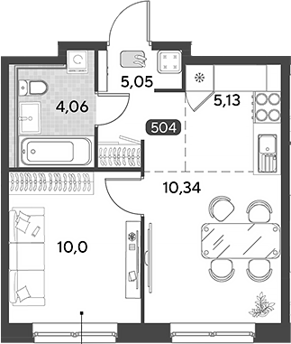 1-комн., 34.58 м², 16/21 этаж, ЖК «Космопарк»