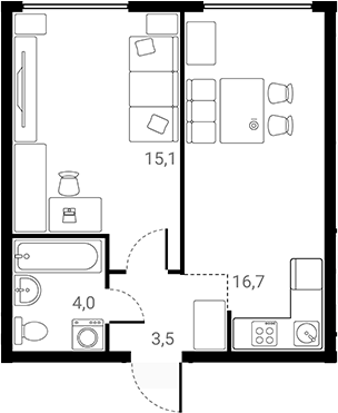 1-комн., 39.3 м², 8/25 этаж, ЖК «Лесная Коллекция»