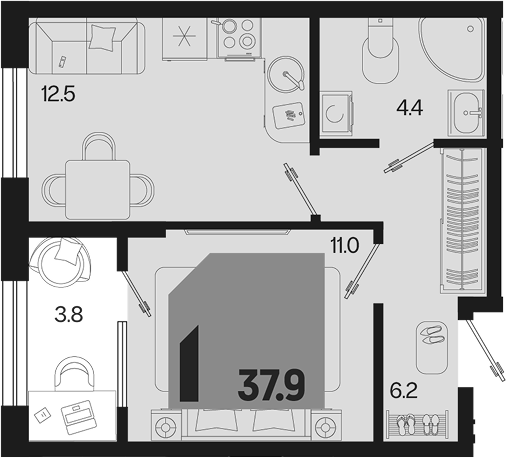 1-комн. квартира, 34.1 м² в ЖК Первое место — фото 2