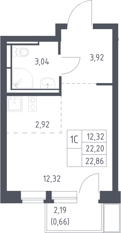 Студия, 22.2 м², 12/12 этаж, ЖК «Новое Видное»