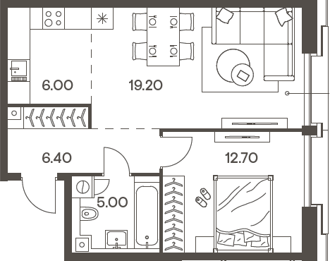 2-комн., 49.3 м², 7/12 этаж, ЖК «Инджой»
