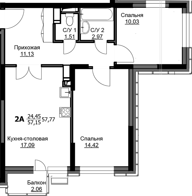 3-комн., 60 м², 2/17 этаж, ЖК «Соболевка»