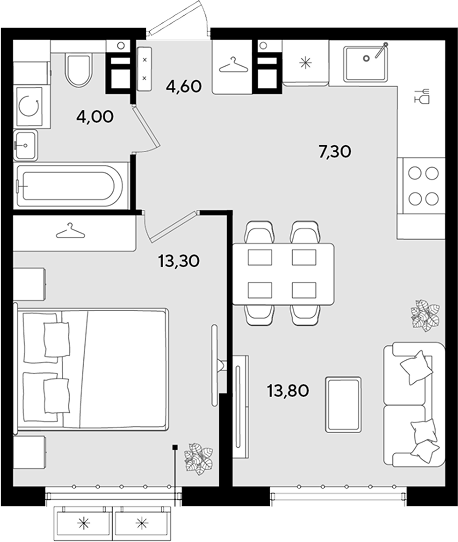 2-комн. квартира, 43 м² в ЖК Порто-Ново — фото 2