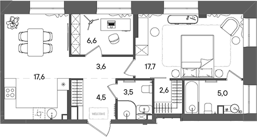 3-комн., 61.1 м², 3/16 этаж, ЖК «СТОУН Райз»