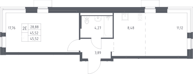 2-комн., 45.52 м², 11/13 этаж, ЖК «Новое Видное»
